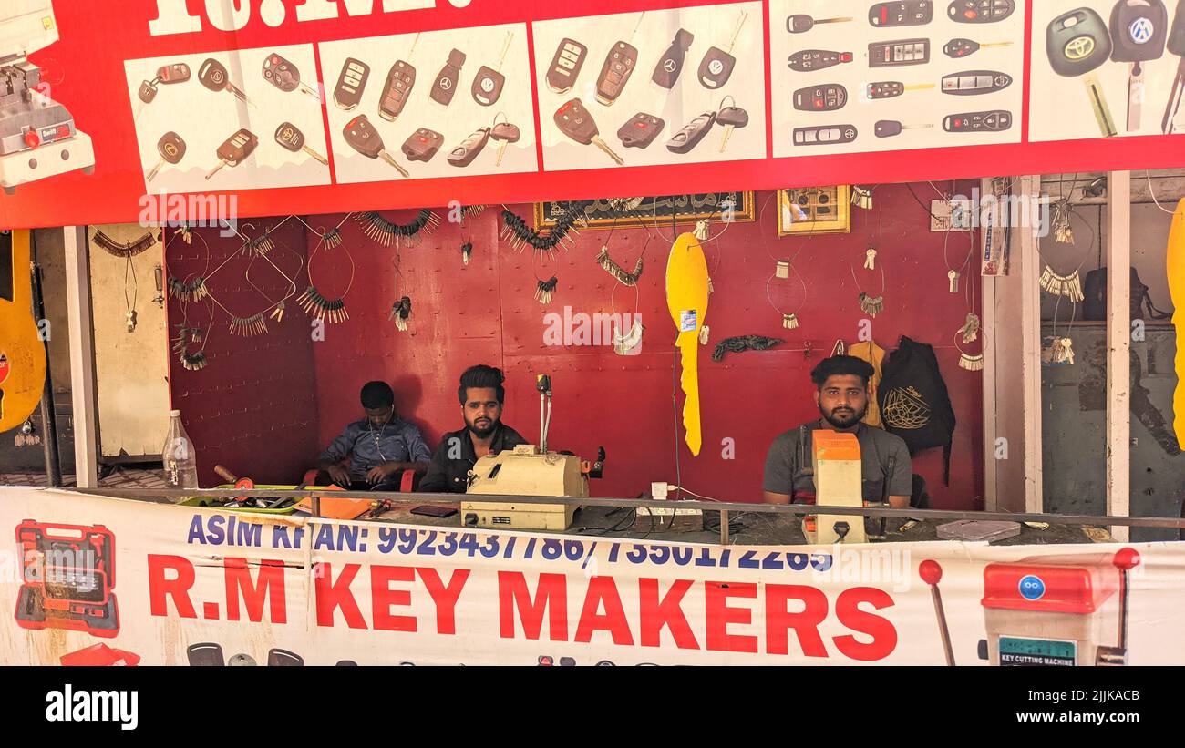 The key makers stand in the streets of Poona Stock Photo