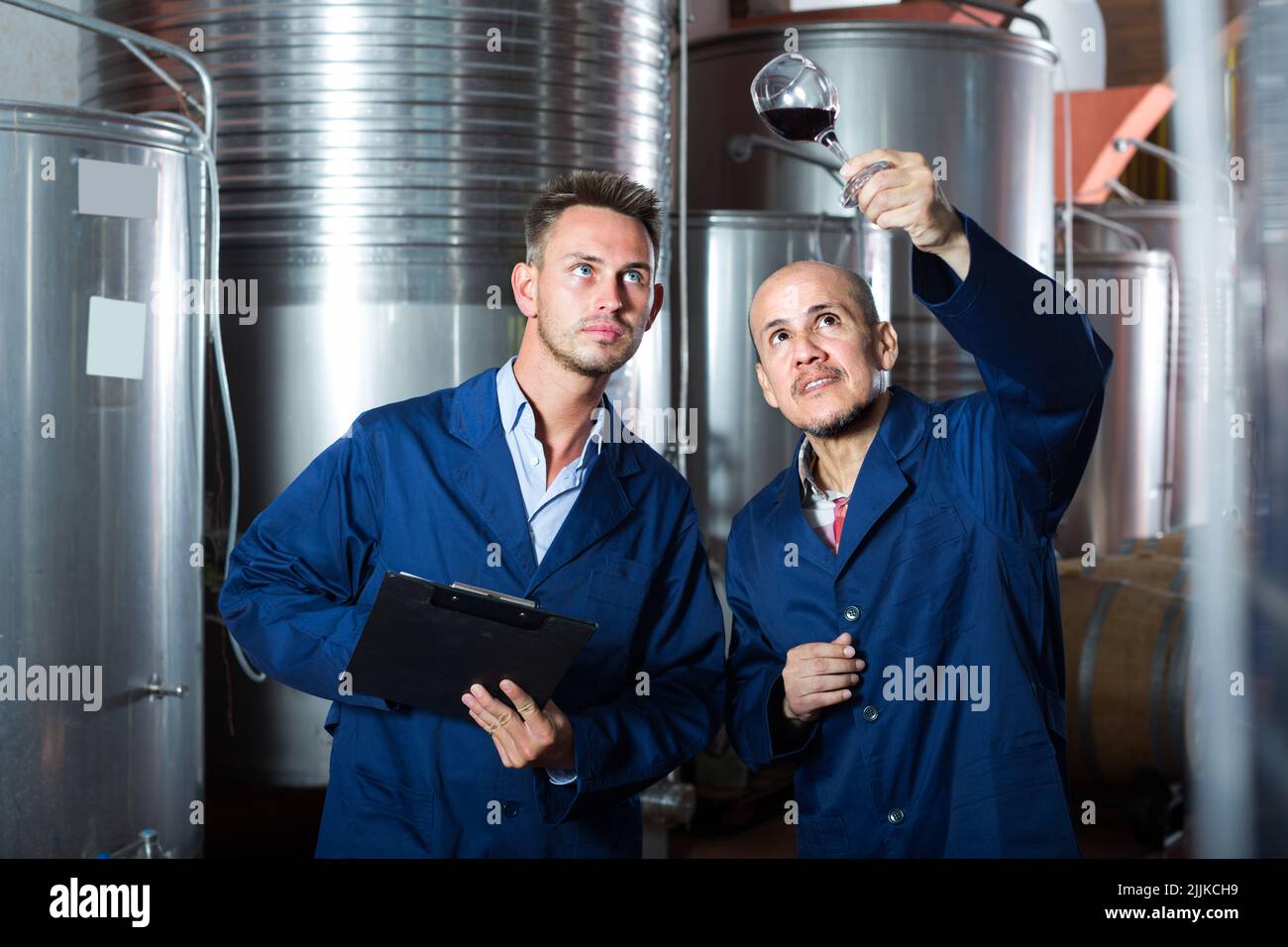 experts men examining wine Stock Photo