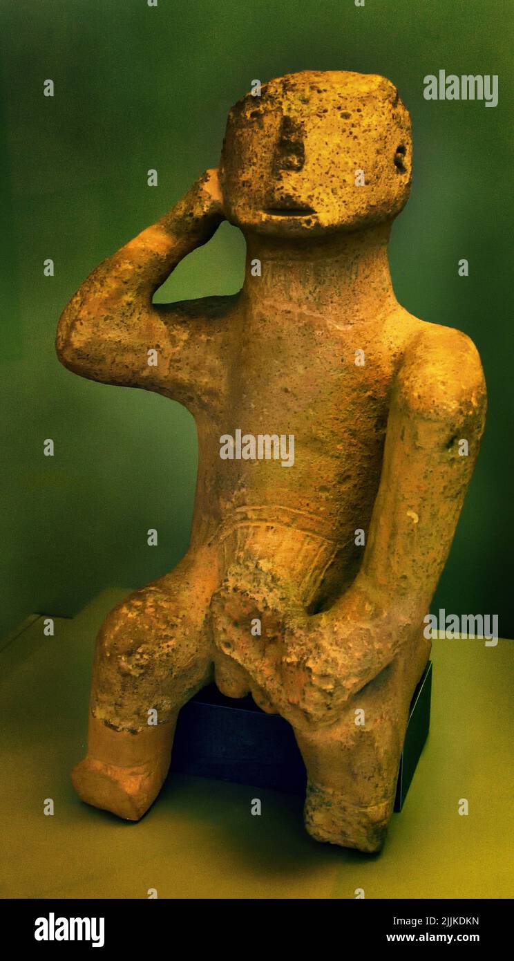 The ''Thinker'', Large compact figure of a seated man,. Karditsa, Thessaly, Final Neolithic, 4500-3300 BC, National Archaeological Museum in Athens. Stock Photo