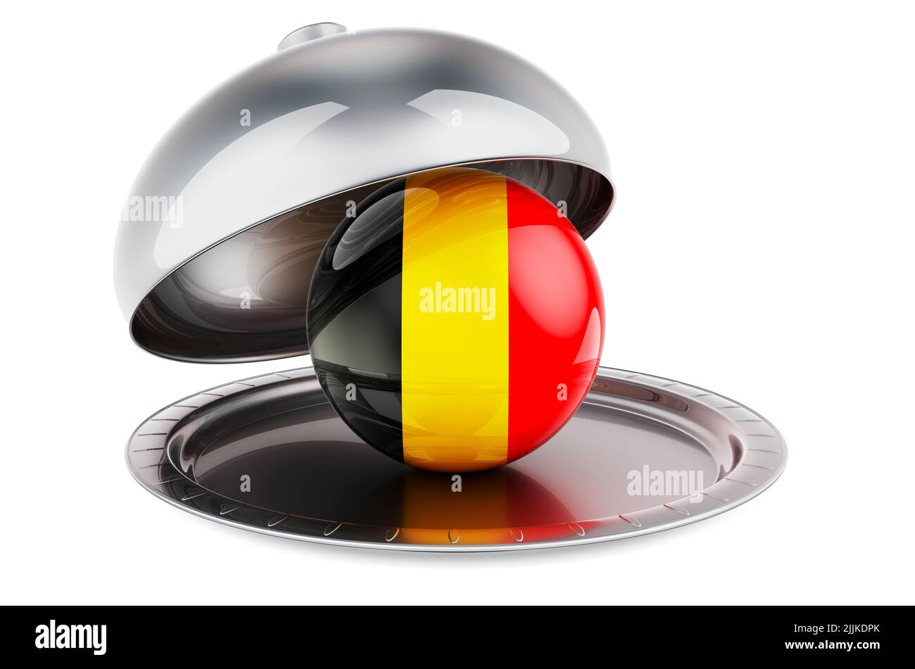 Restaurant cloche with Belgian flag. 3D rendering isolated on white ...