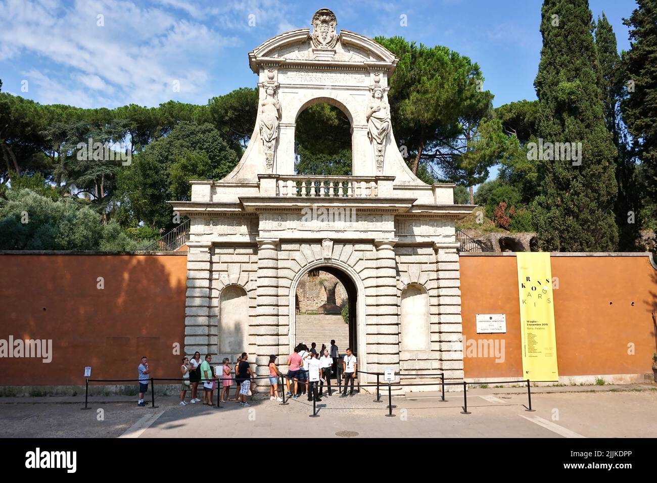 The main entrance gate to the Palatine Hills in Rome, Italy Stock Photo