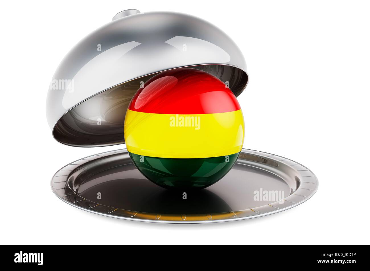 Restaurant cloche with Bolivian flag. 3D rendering isolated on white ...