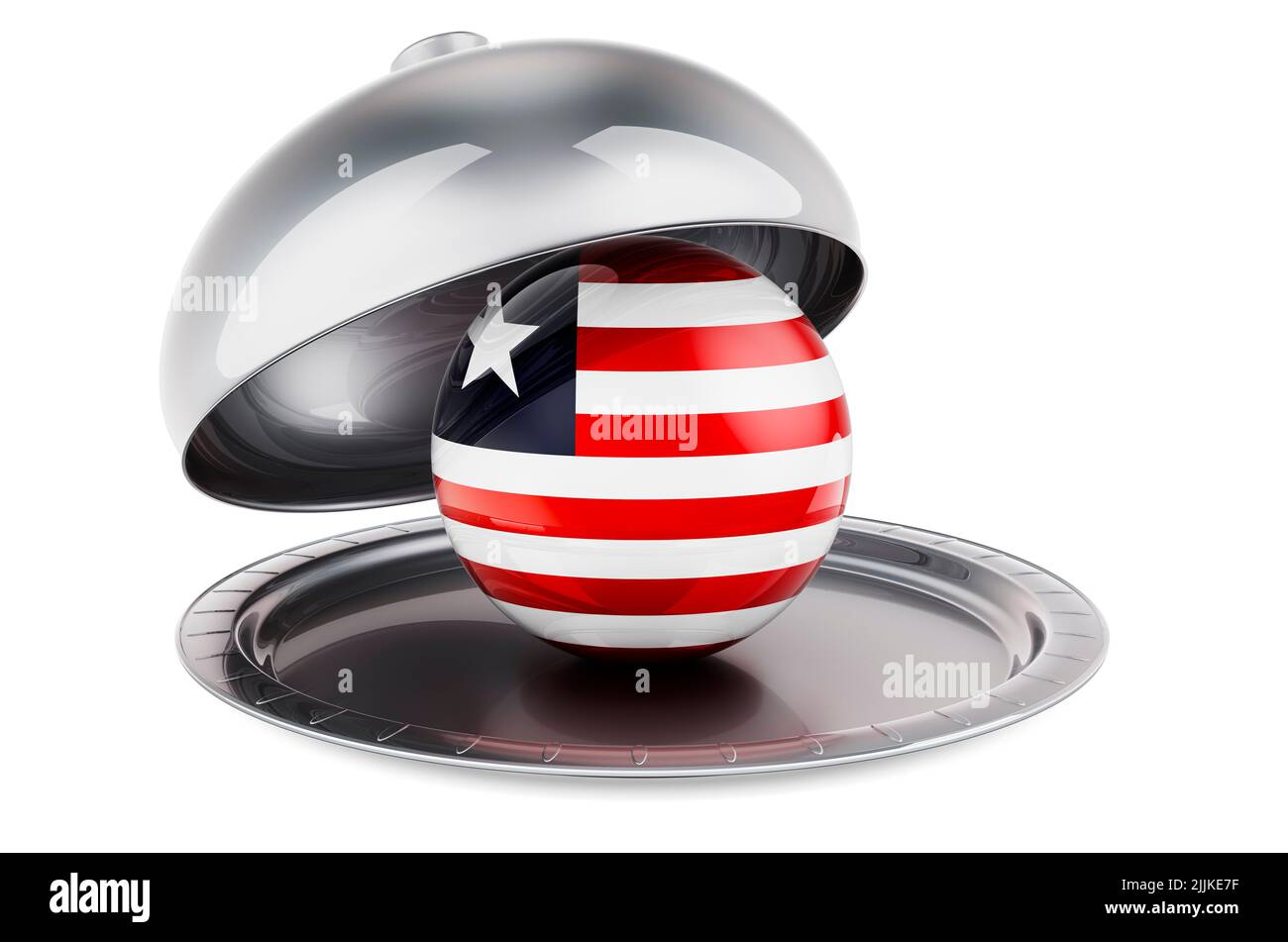 Restaurant cloche with Liberian flag. 3D rendering isolated on white ...