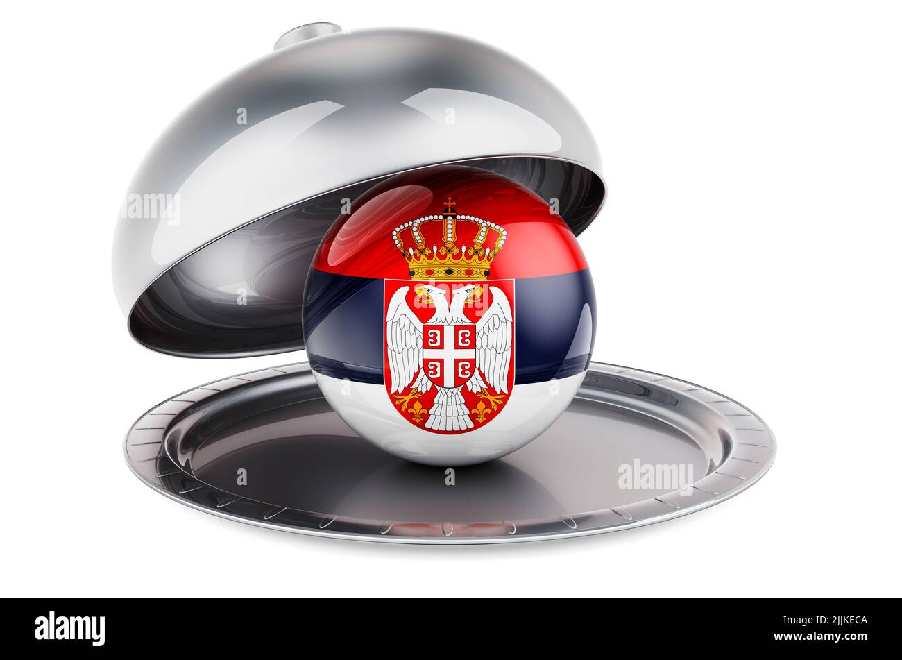Restaurant cloche with Serbian flag. 3D rendering isolated on white ...