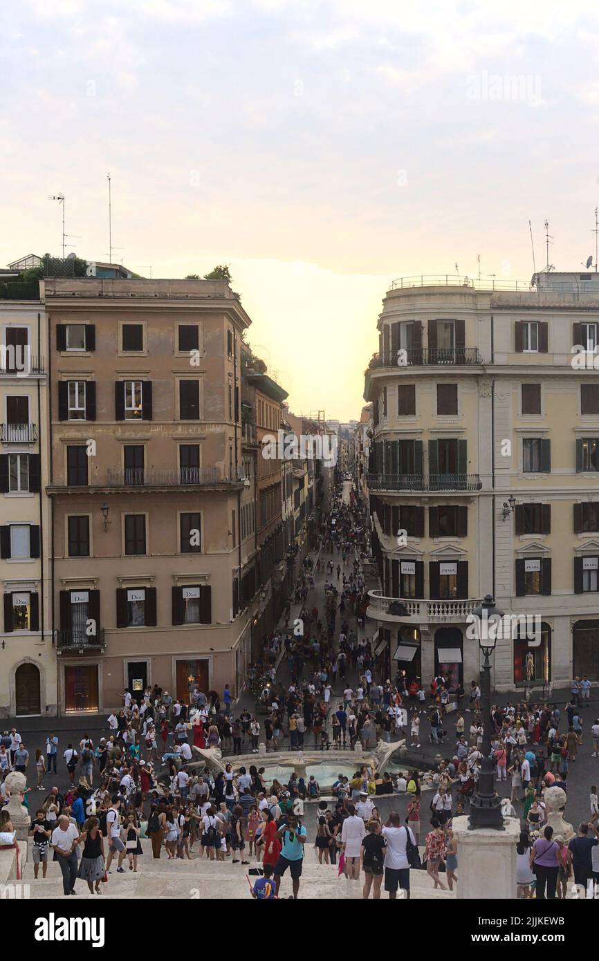 A fountain near Spanish Steps, view from the above in Rome, Italy Stock