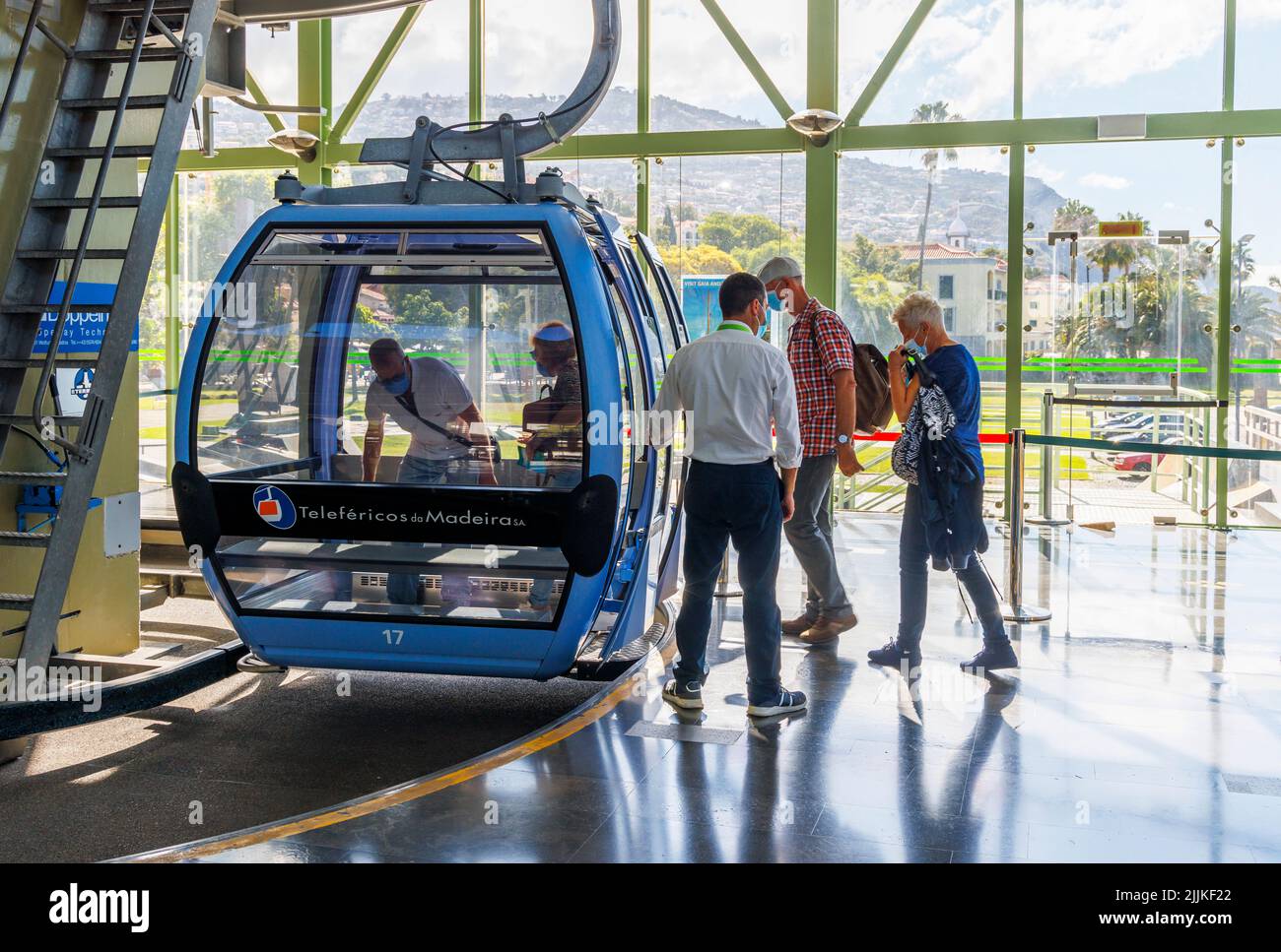 Boarding the cable car at Funchal for Monte, Madeira, Portugal Stock Photo