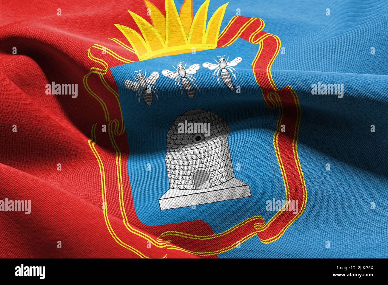 3D illustration flag of Tambov Oblast is a region of Russia. Waving on the wind flag textile background Stock Photo