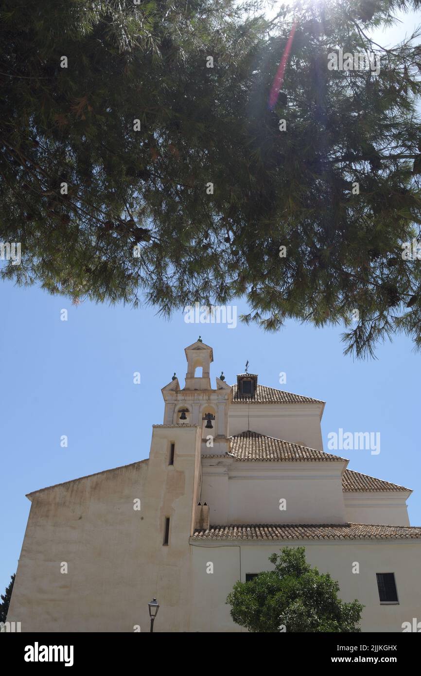 View of Church of San Jacinto a sunny day, Macharaviaya, Spain Stock Photo