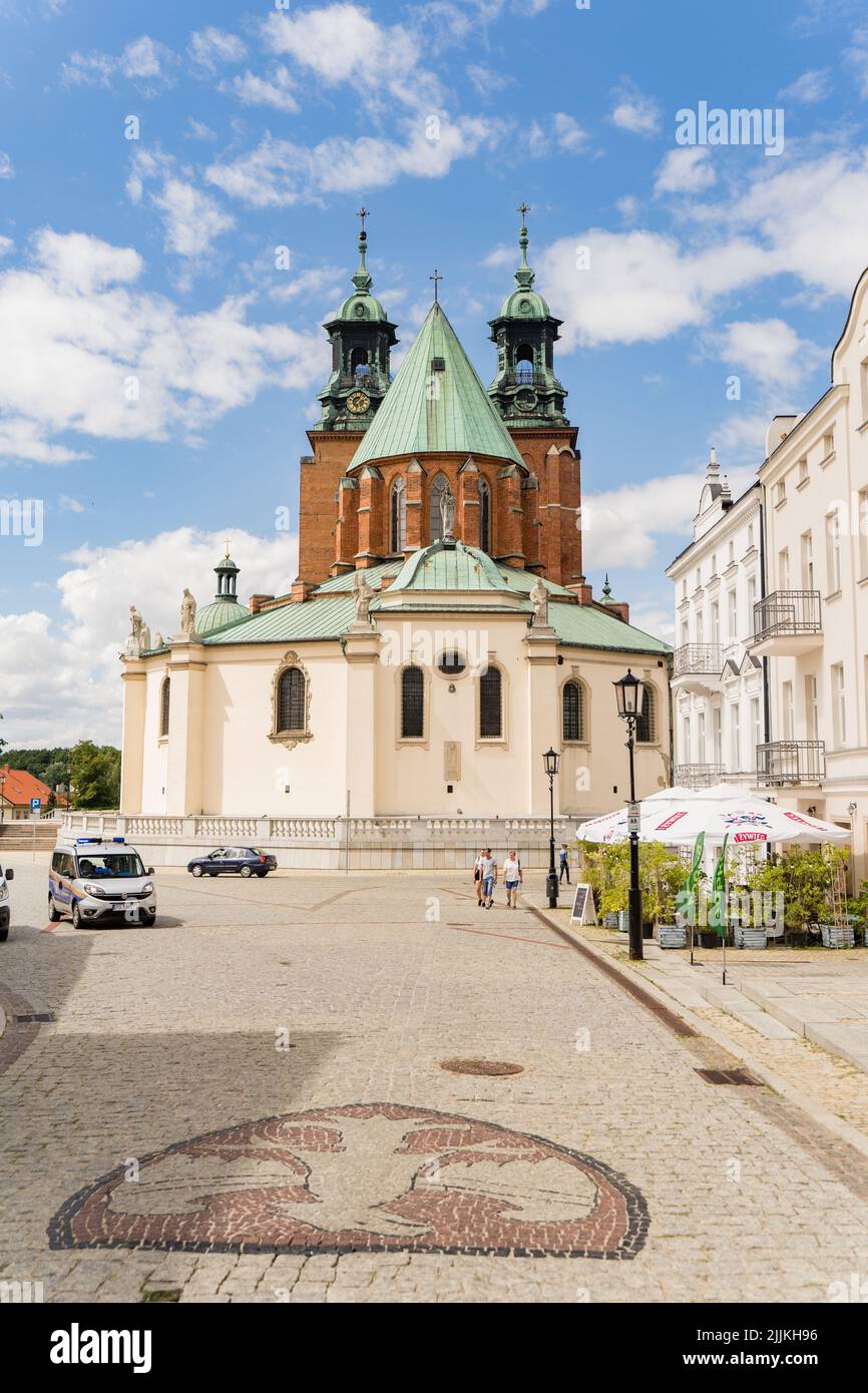 The Royal Gniezno Cathedral seen from the market square Stock Photo