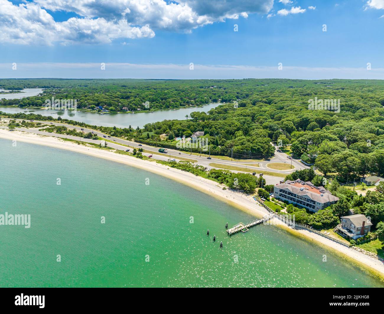 aerial view of water front properties on noyac road and paynes creek Stock Photo