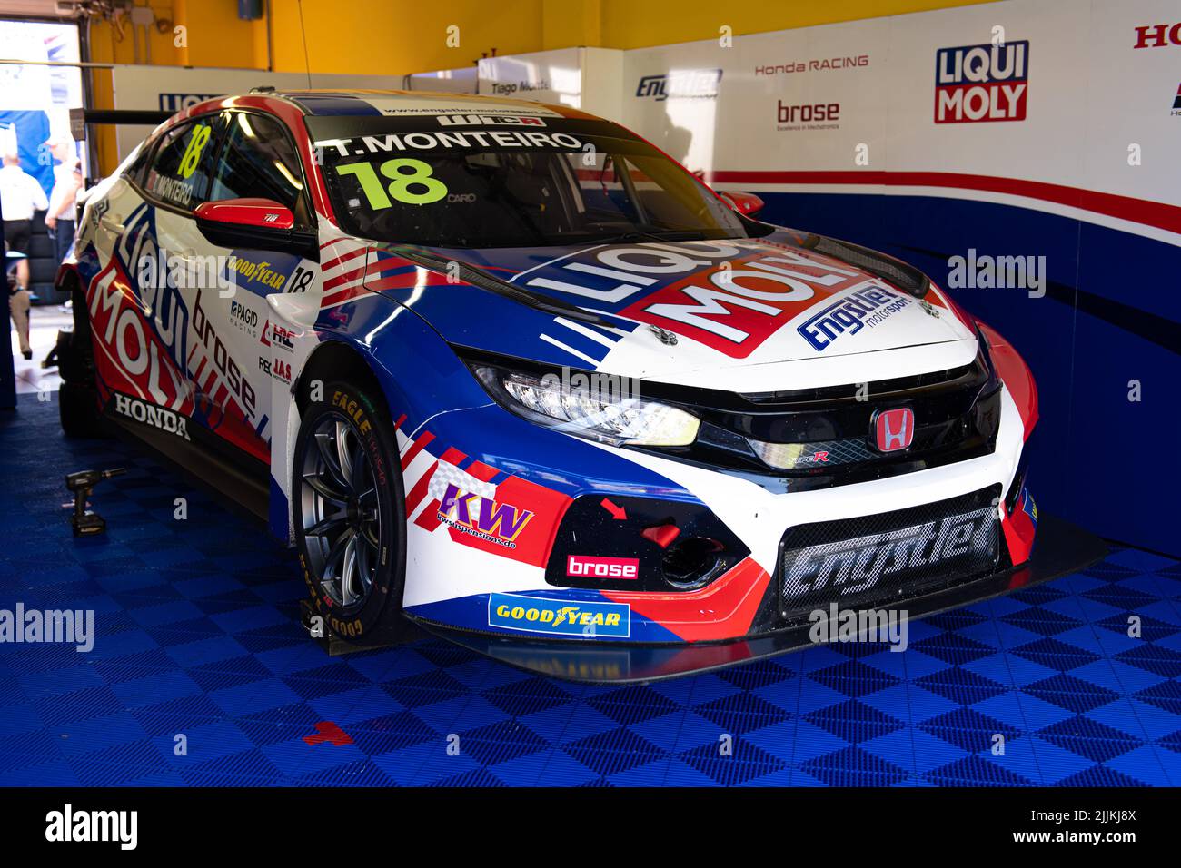 Race Honda touring car standing in circuit paddock no people. Vallelunga, Italy, july 24 2022, Race of Italy Stock Photo