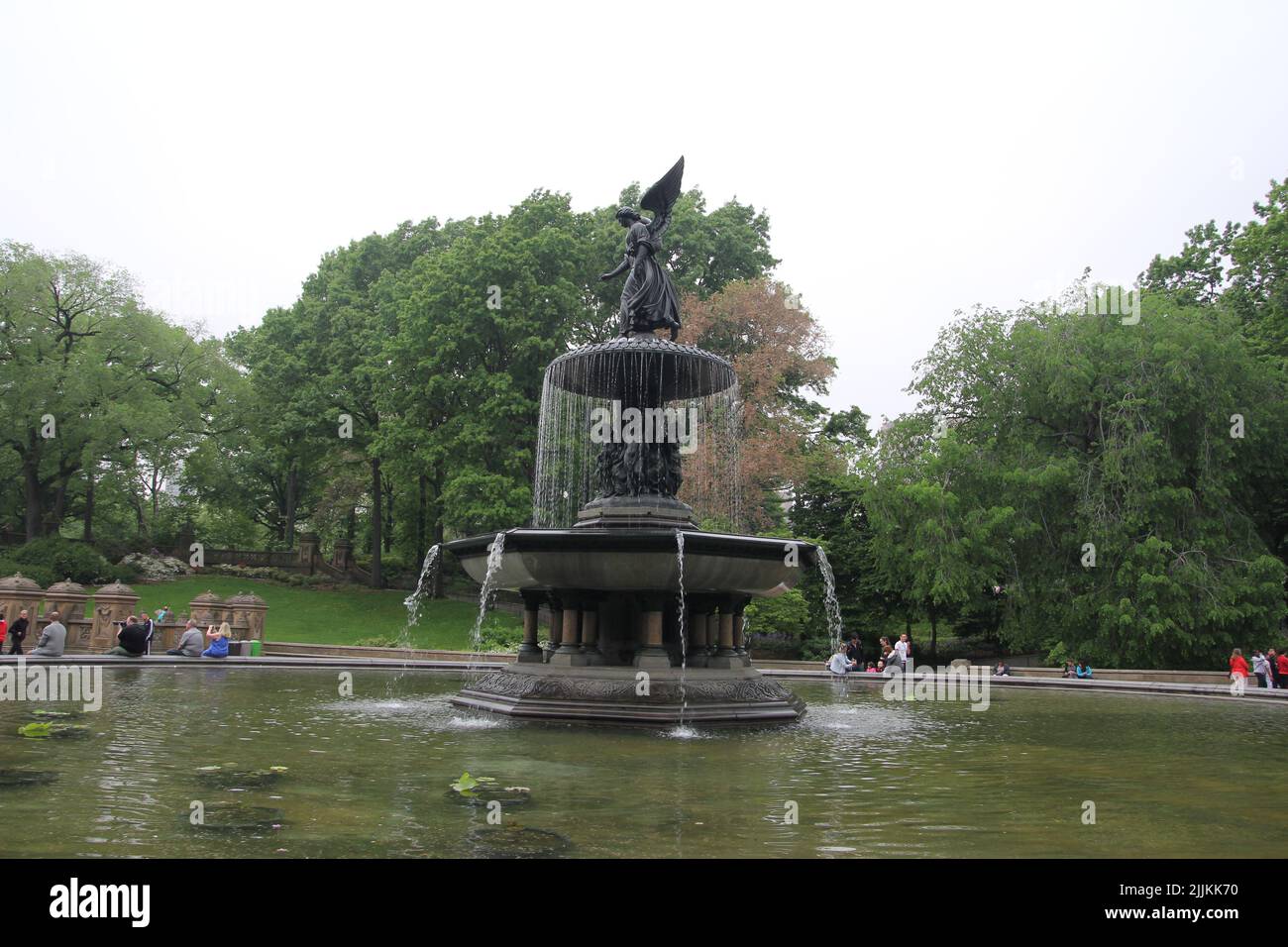 A scenic view of the Bethesda fountain statue in Central Park in New