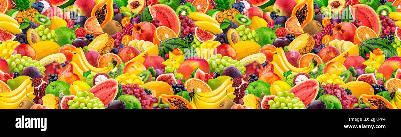 Seamless pattern made of fresh fruits and berries Stock Photo
