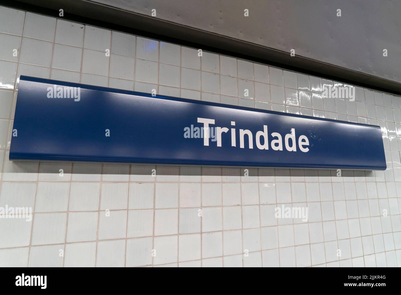 A sign at the Trindade subway station at Oporto city in Portugal Stock Photo