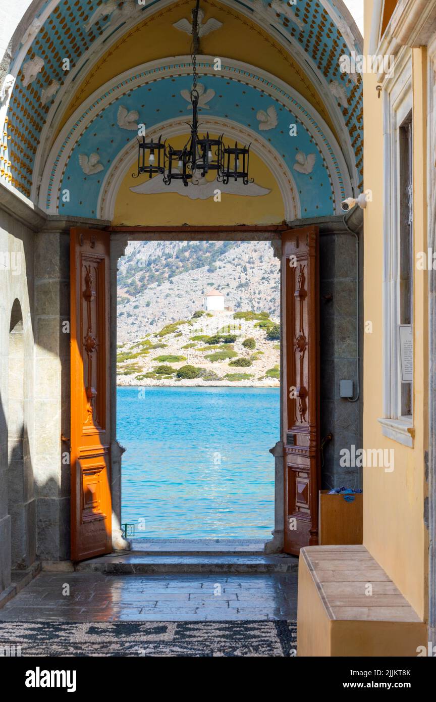 The Monastery at Panormitis Island of Symi Dodecanese in Greece Stock Photo