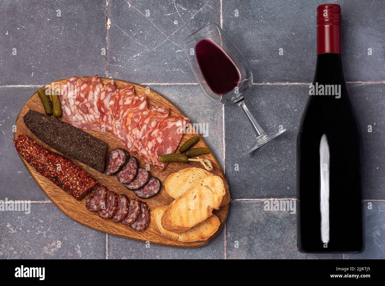 Food photography of wine, salami, antipasto, sausage Stock Photo Alamy