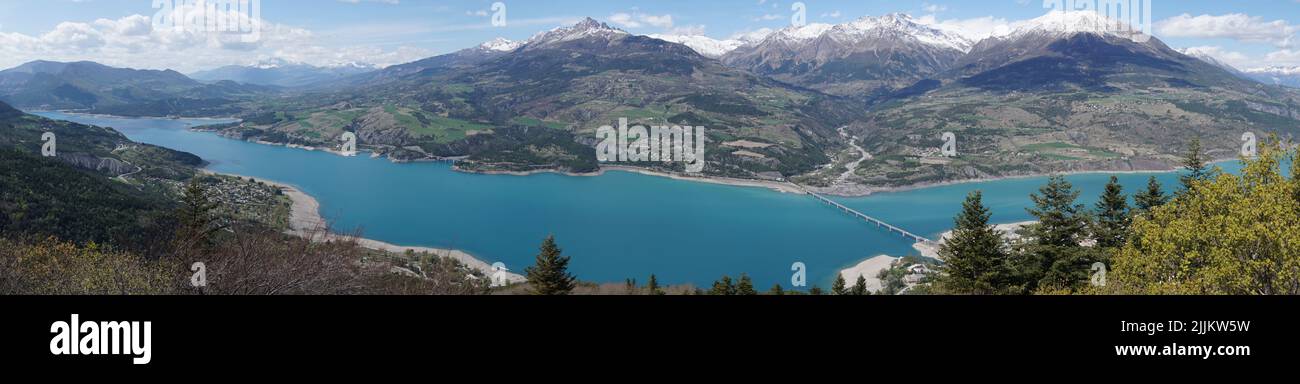 panoramic view of serre ponçon lake the alps france Stock Photo