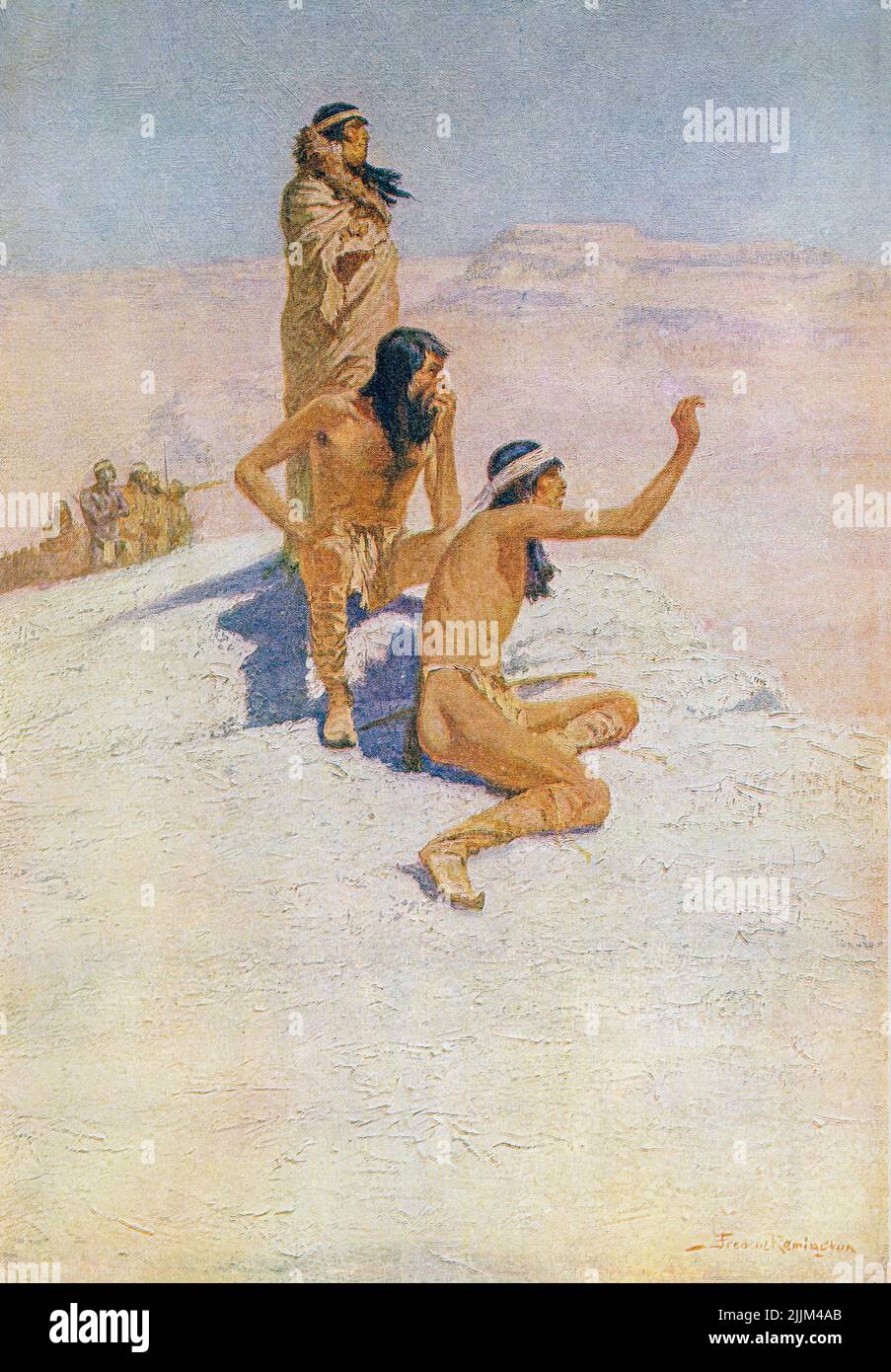 Cabeca de Vaca in the desert. The Great Explorers.   Álvar Núñez Cabeza de Vaca.  After a work by American artist Frederic Sackrider Remington, 1861 – 1909.  This picture is number one in Remington's Great Explorers series of 1905. Stock Photo