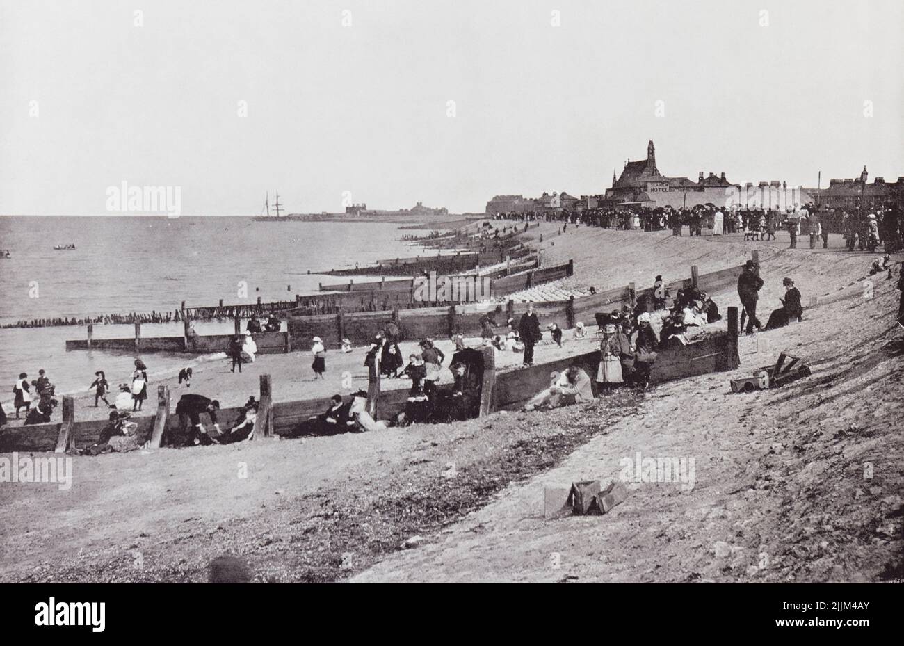 Sheerness, Isle of Sheppey, north Kent, England.  The promenade and beach, seen here in the 19th century.  From Around The Coast,  An Album of Pictures from Photographs of the Chief Seaside Places of Interest in Great Britain and Ireland published London, 1895, by George Newnes Limited. Stock Photo