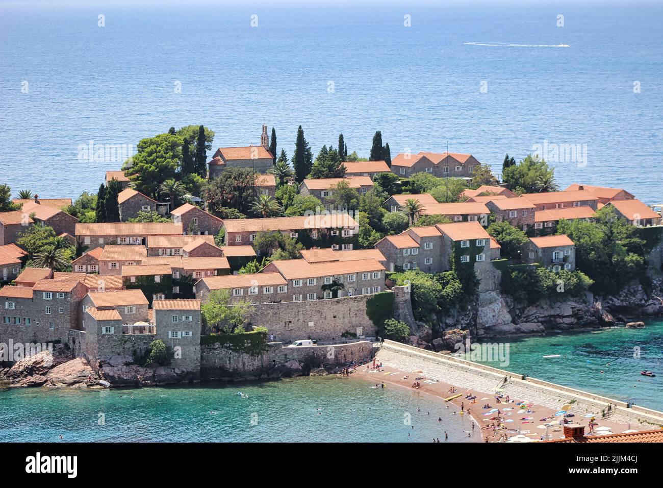 A beautiful shot of the houses of St. Stephan isle in Montenegro with