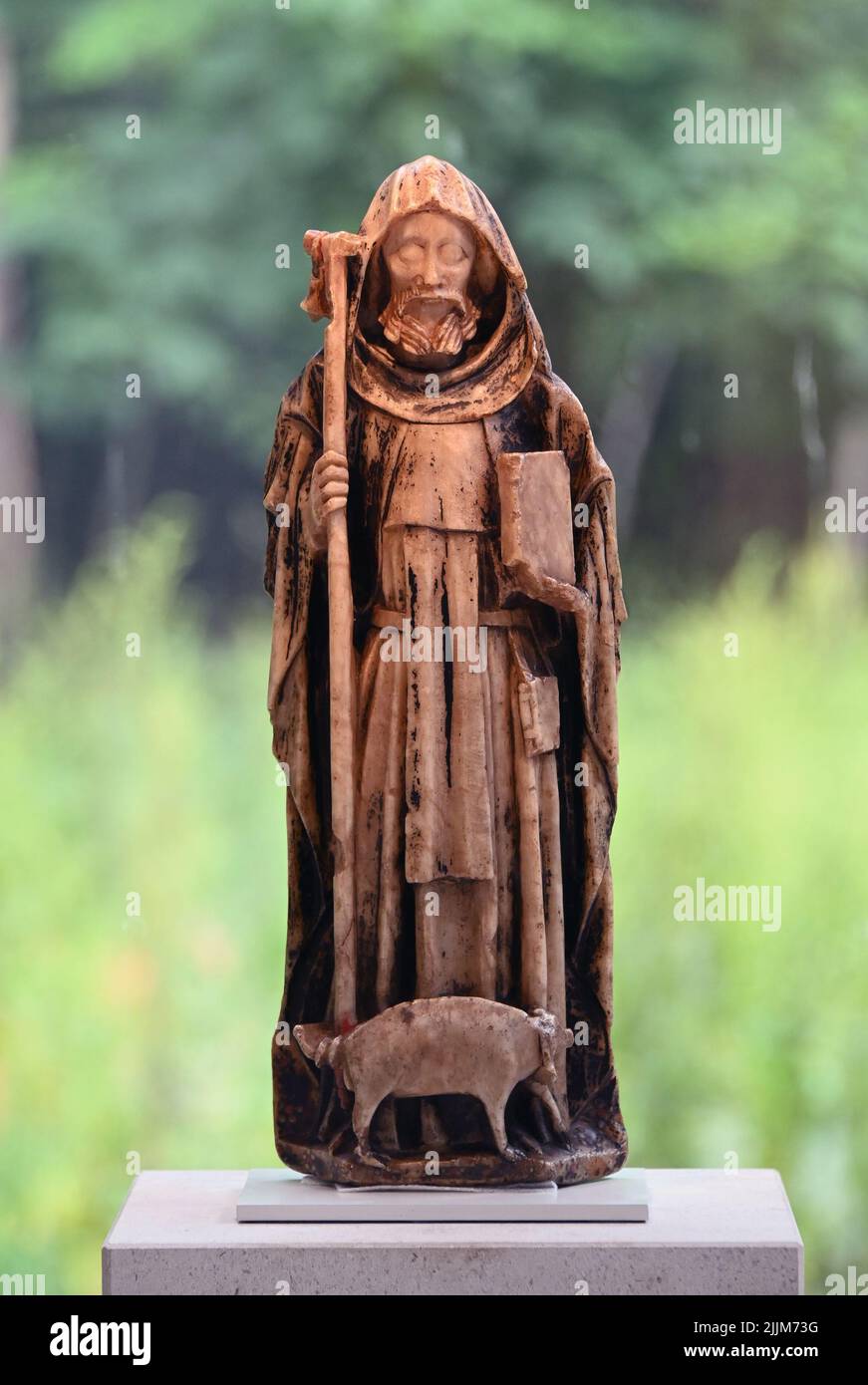 Saint Anthony of Egypt. c1450. Alabaster, traces of polychromy, gold. The Burrell Collection, Glasgow, Scotland, United Kingdom, Europe. Stock Photo