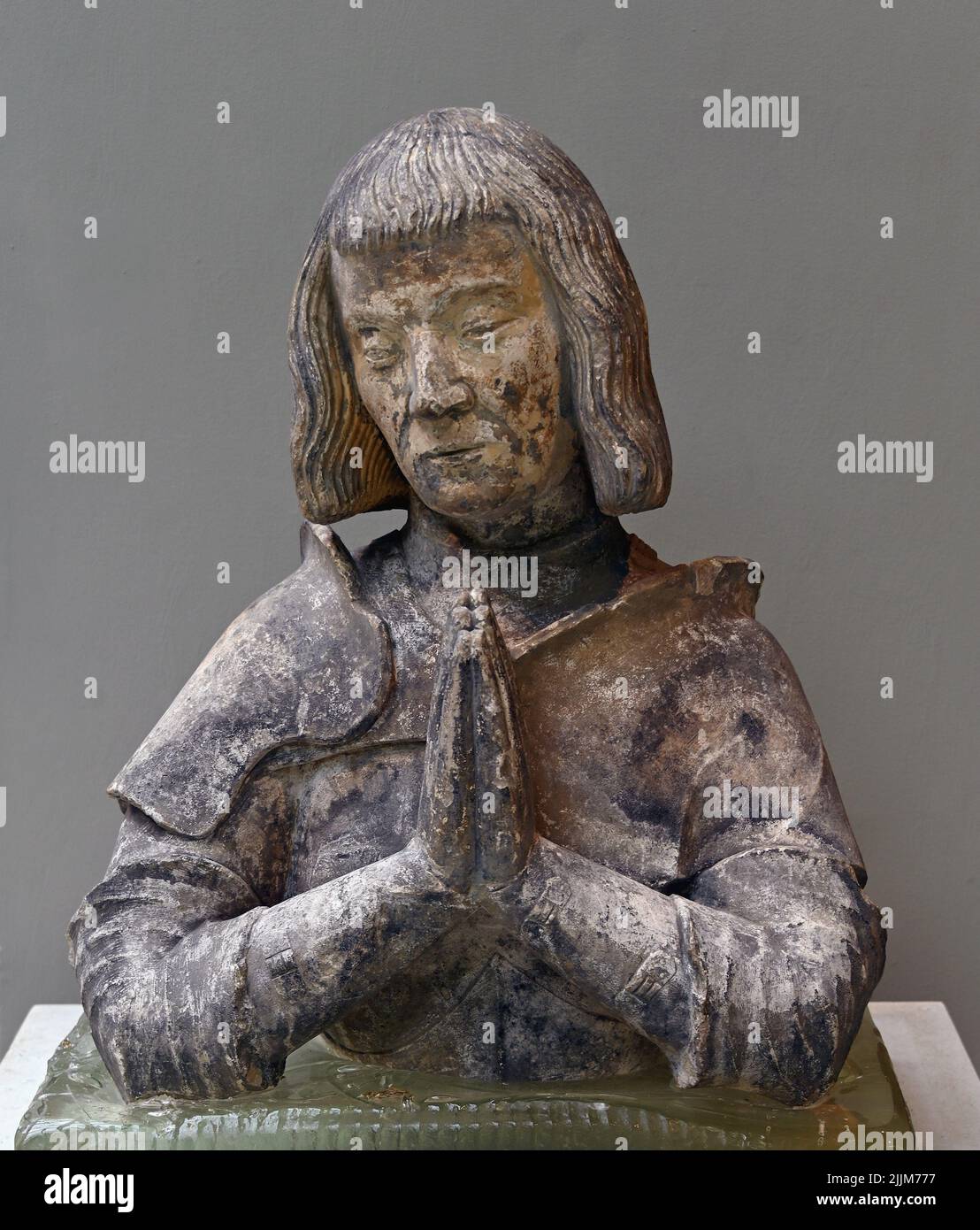 A Knight in Prayer. 1400-1500. Stone sculpture. France. The Burrell Collection, Glasgow, Scotland, United Kingdom, Europe. Stock Photo