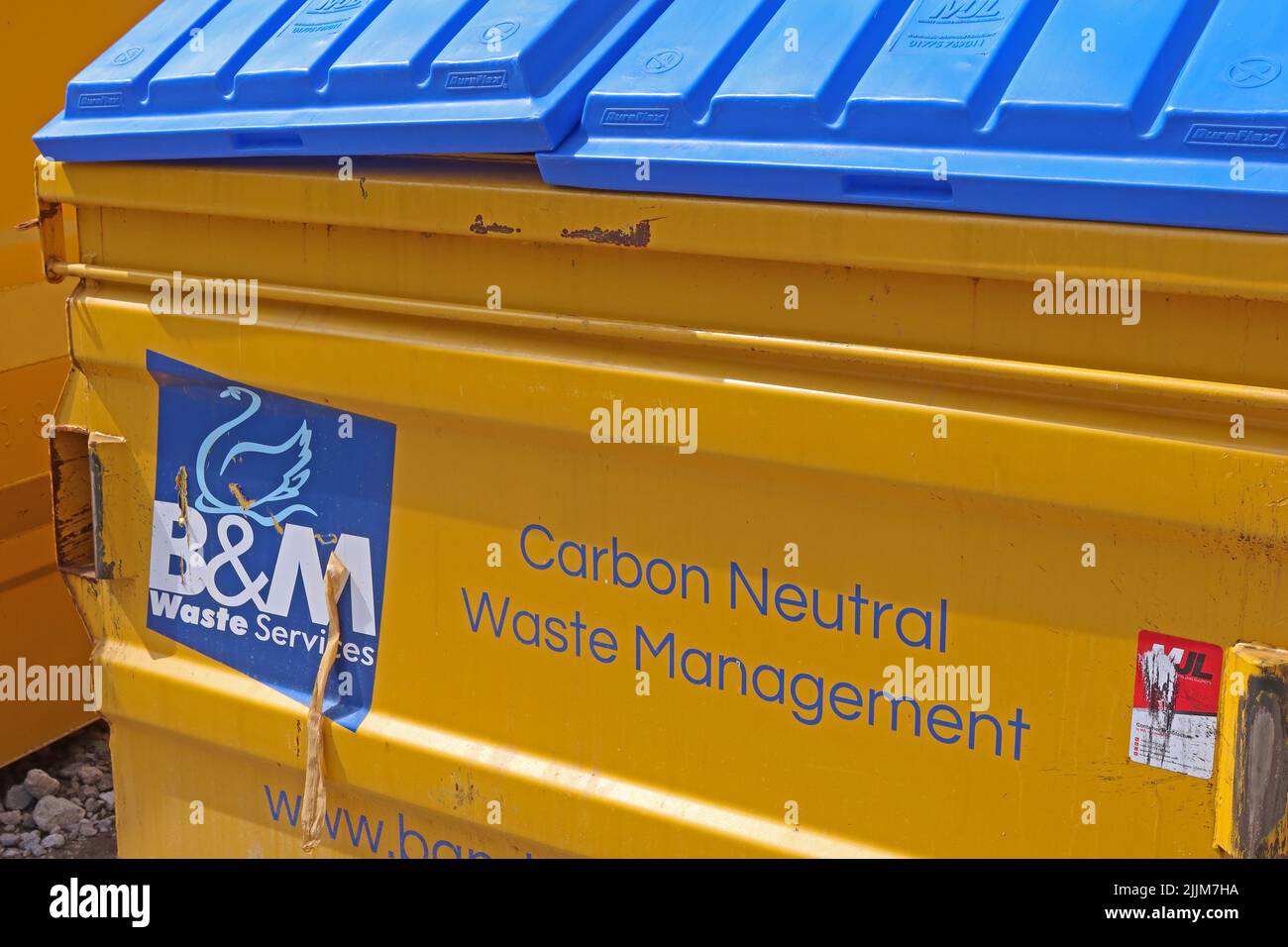 B&M waste services - Carbon Neutral Waste management skip. Can businesses really be Carbon Neutral ? Stock Photo