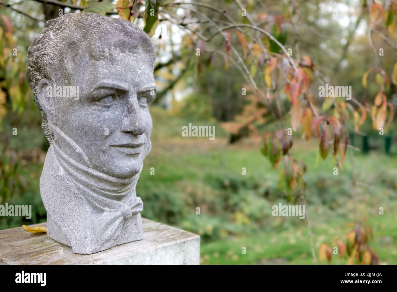 The stone sculpture of Alexander von Humboldt in Bottrop, Germany Stock Photo