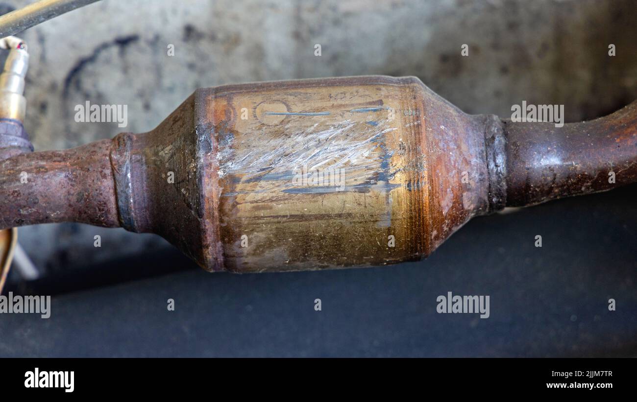 Damaged Catalytic Converter Exhaust System Scrap Metal Recycling Stock