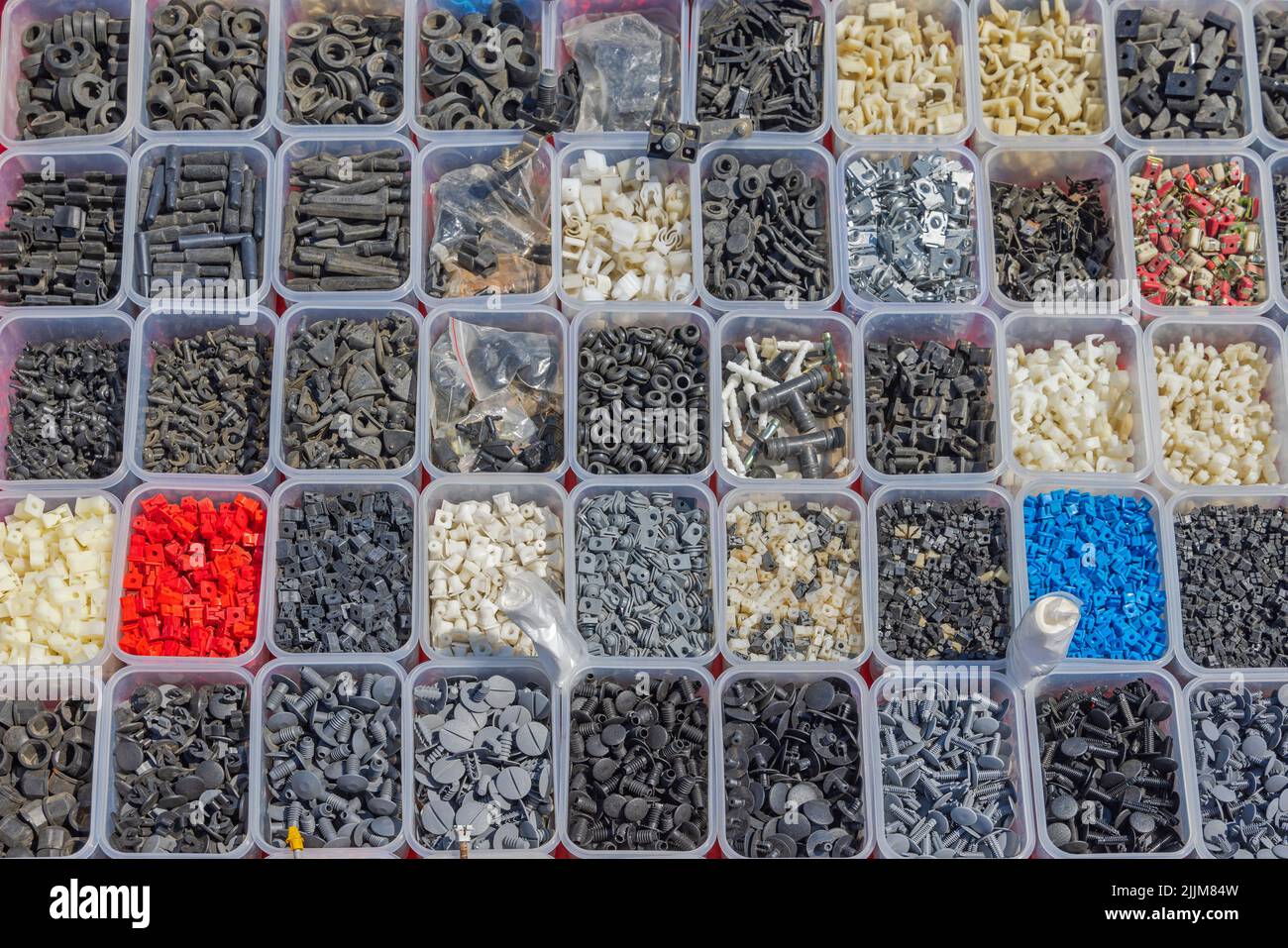 Various Small Rubber and Plastic Spare Parts Clips in Trays for