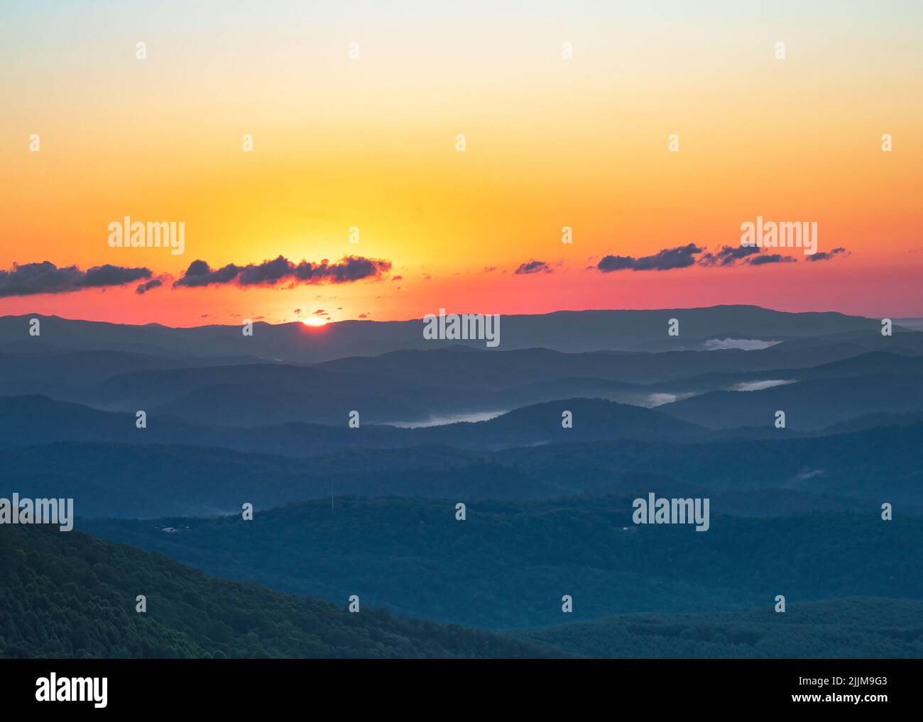 Day begins in the Blue Ridge Mountains of western North Carolina Stock
