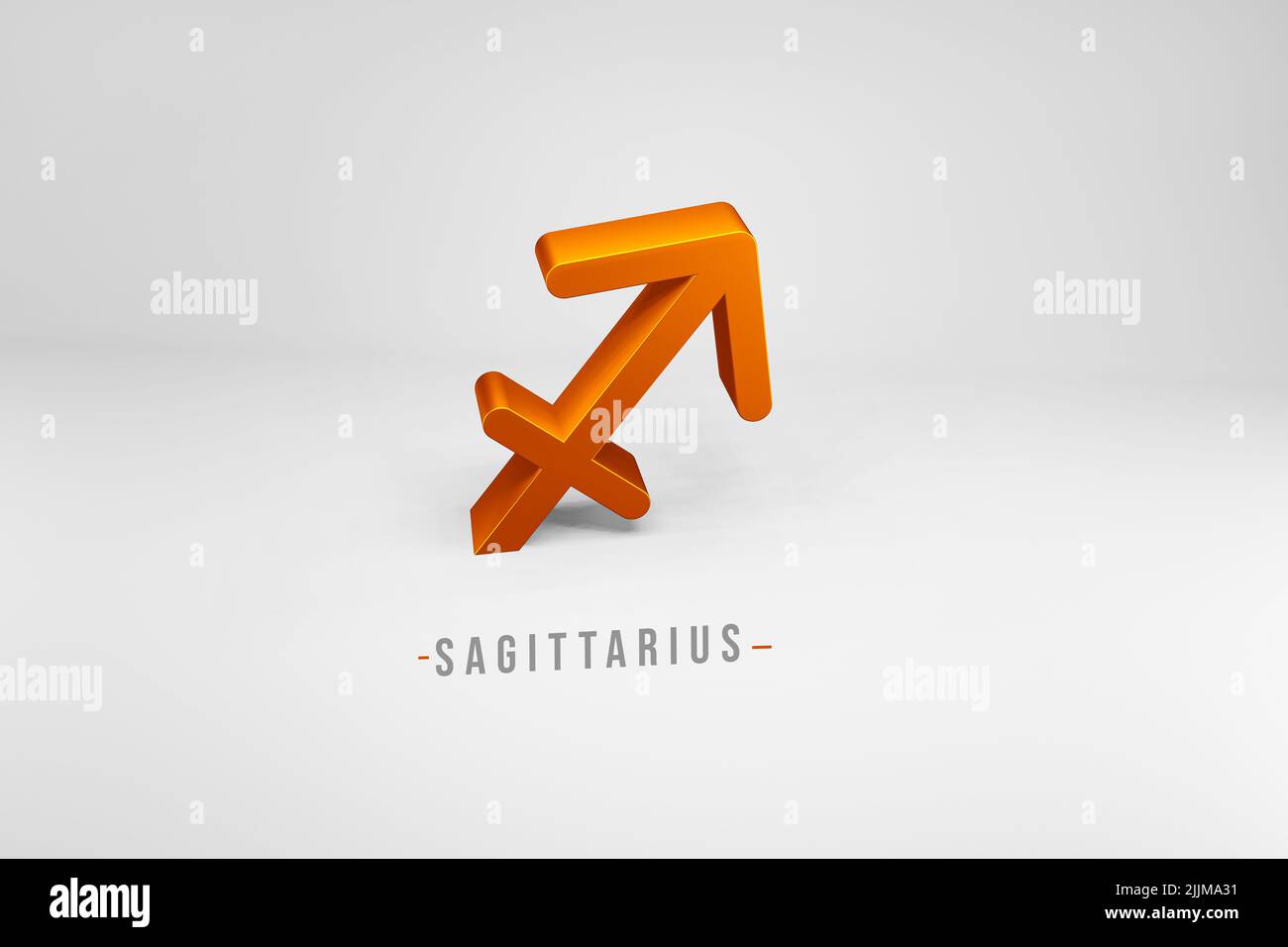 Sagittarius golden zodiac sign, Golden zodiac sign Sagittarius 3D rendering isolated on white background Stock Photo