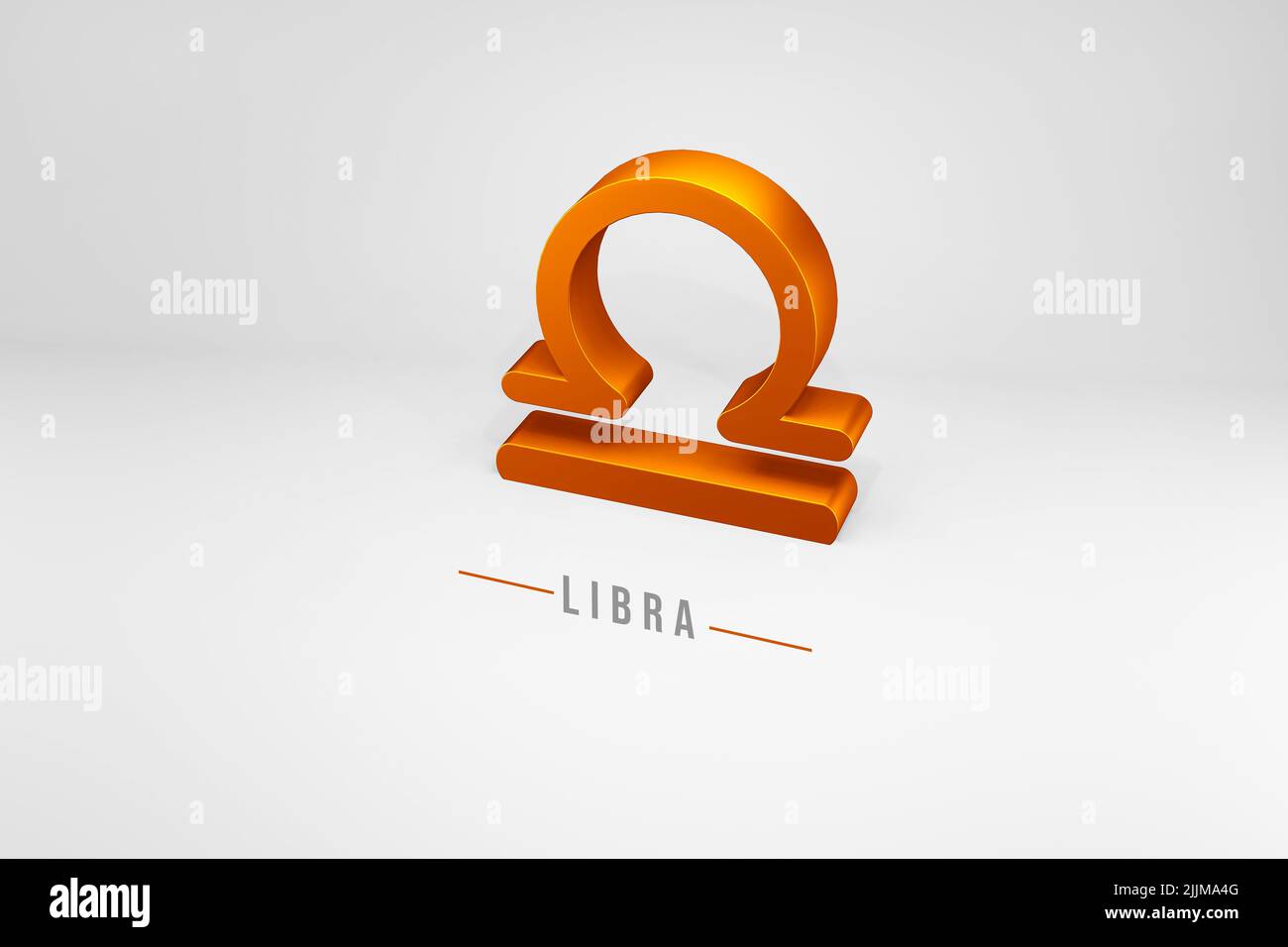 Libra golden zodiac sign, Golden zodiac sign Libra 3D rendering isolated on white background Stock Photo