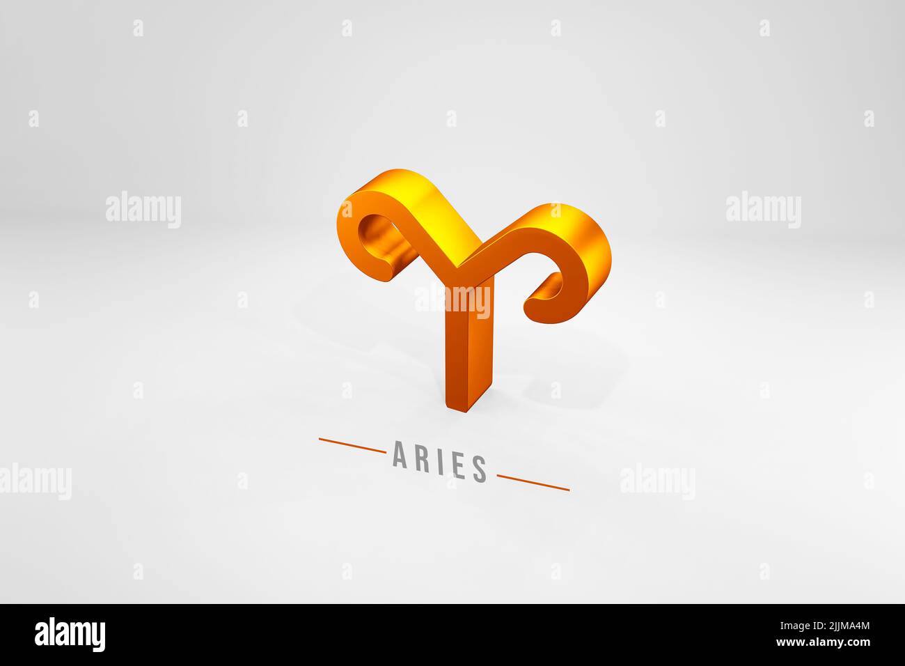 Aries golden zodiac sign, Golden zodiac sign Aries 3D rendering isolated on white background Stock Photo