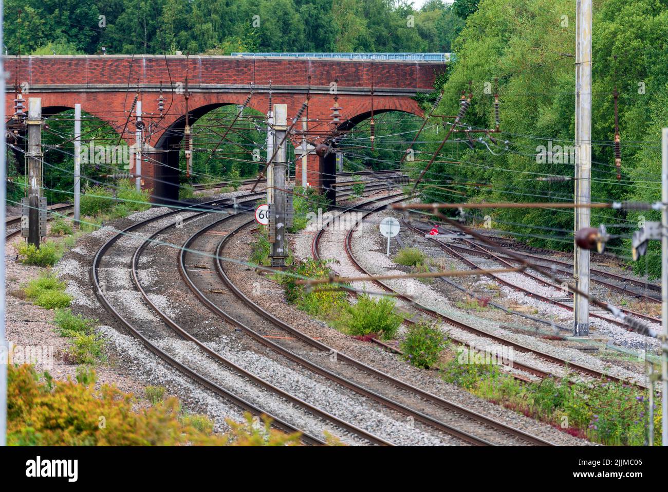 Empty rail tracks during the train strike of July 2022. Stock Photo