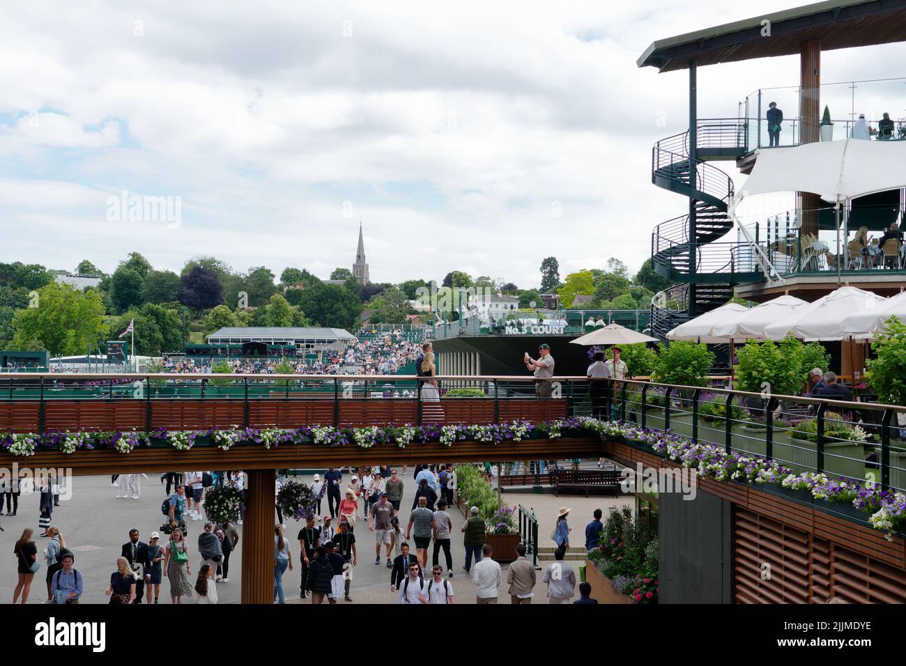 Wimbledon, Greater London, England, July 02 2022: Wimbledon Tennis Championship. Complex including a raised walkway from centre court and a staircase Stock Photo