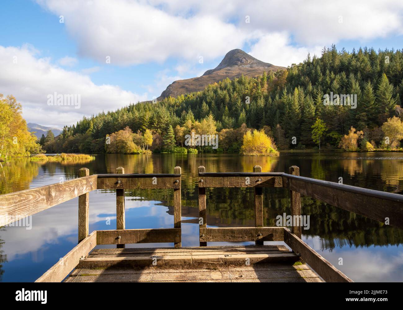 Landscape photography of lake, mountains, forest, autumn, bridge