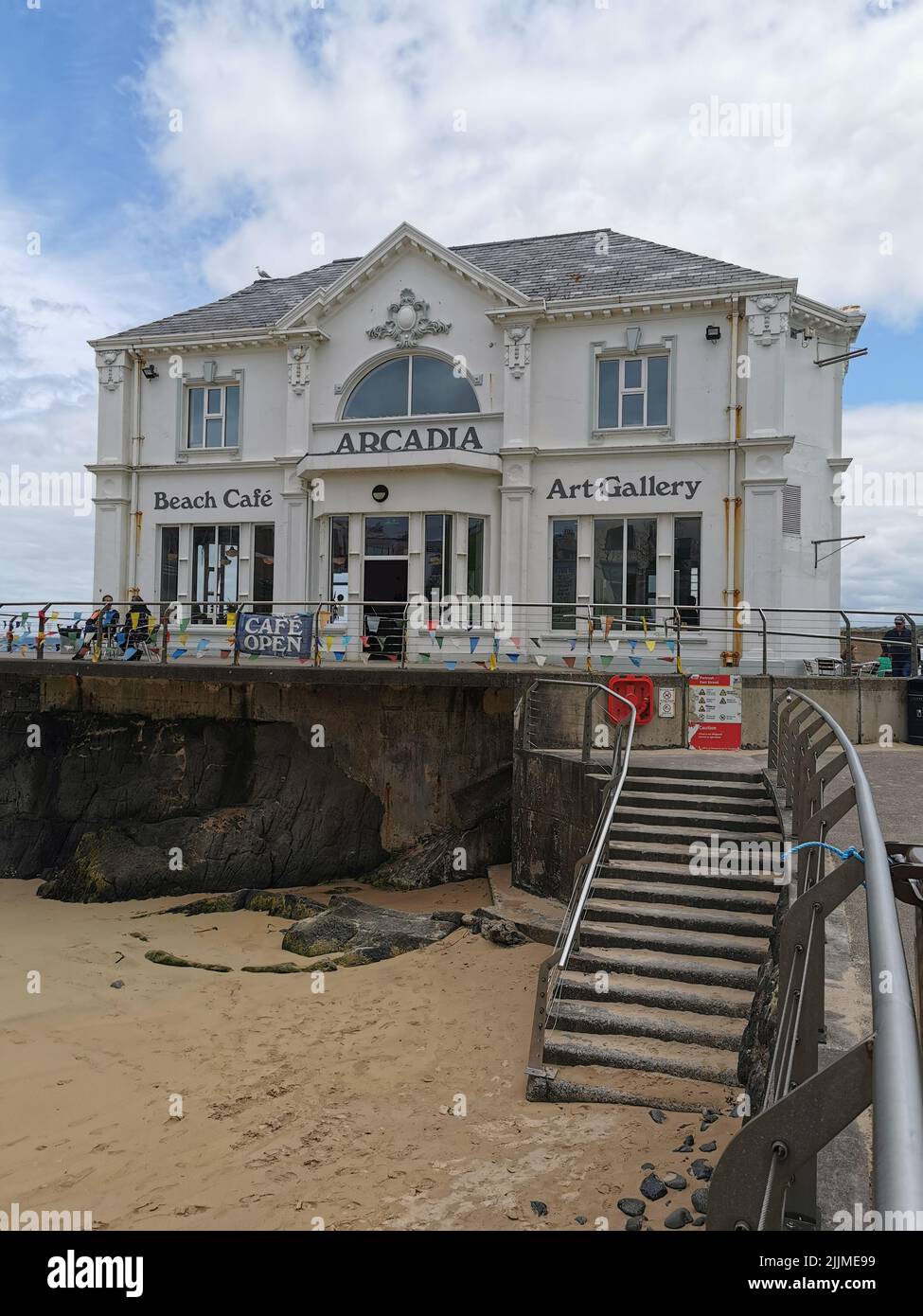 The facade of the Arcadia art gallery in Northern Ireland against a