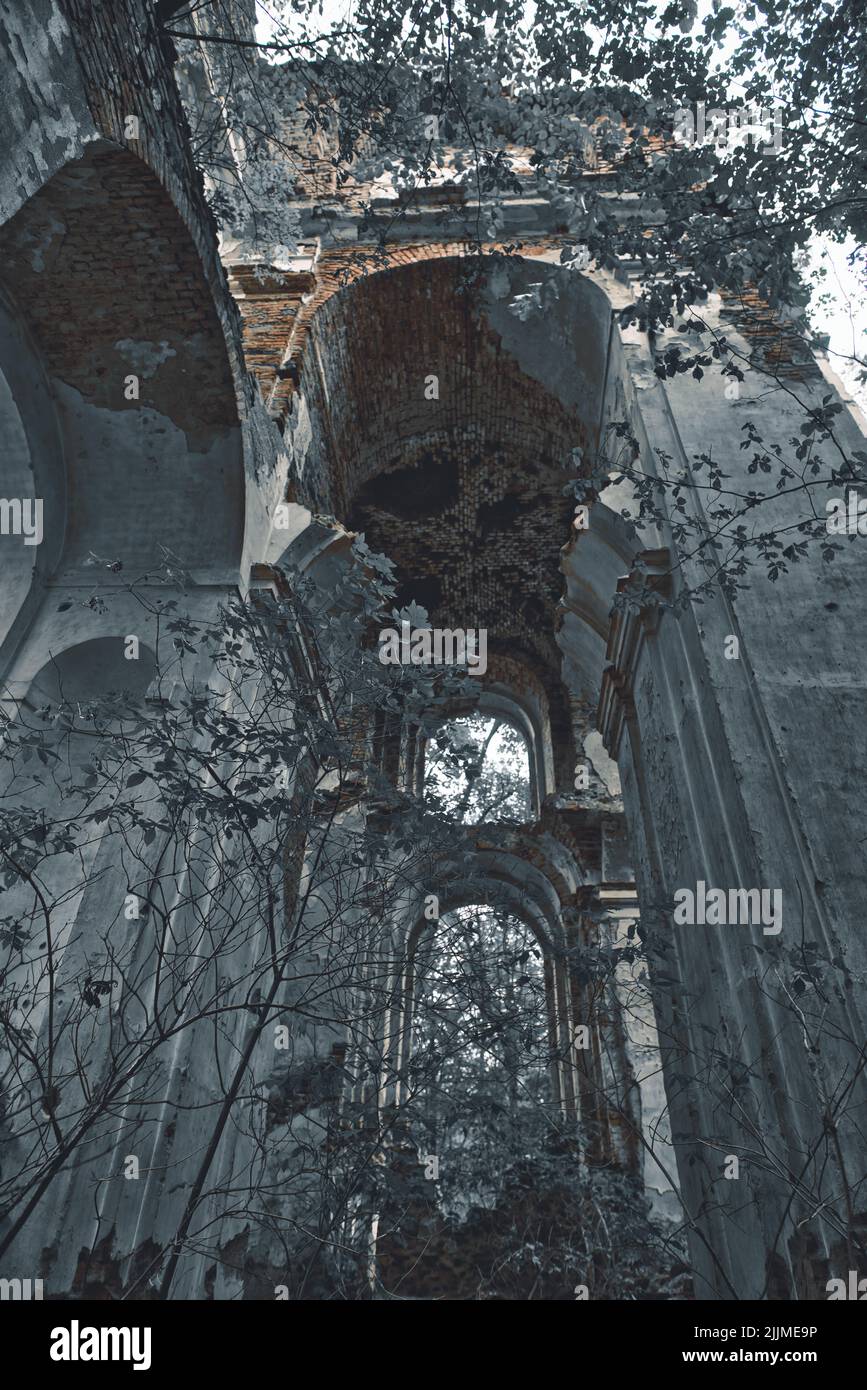 A low angle shot of an ancient building in the abandoned place Stock ...