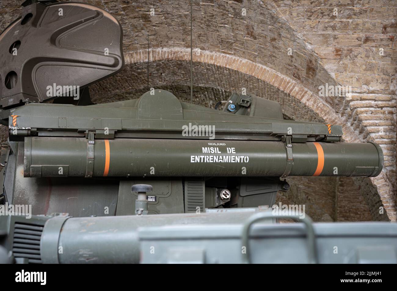 A military training missile in the tank turret. Stock Photo