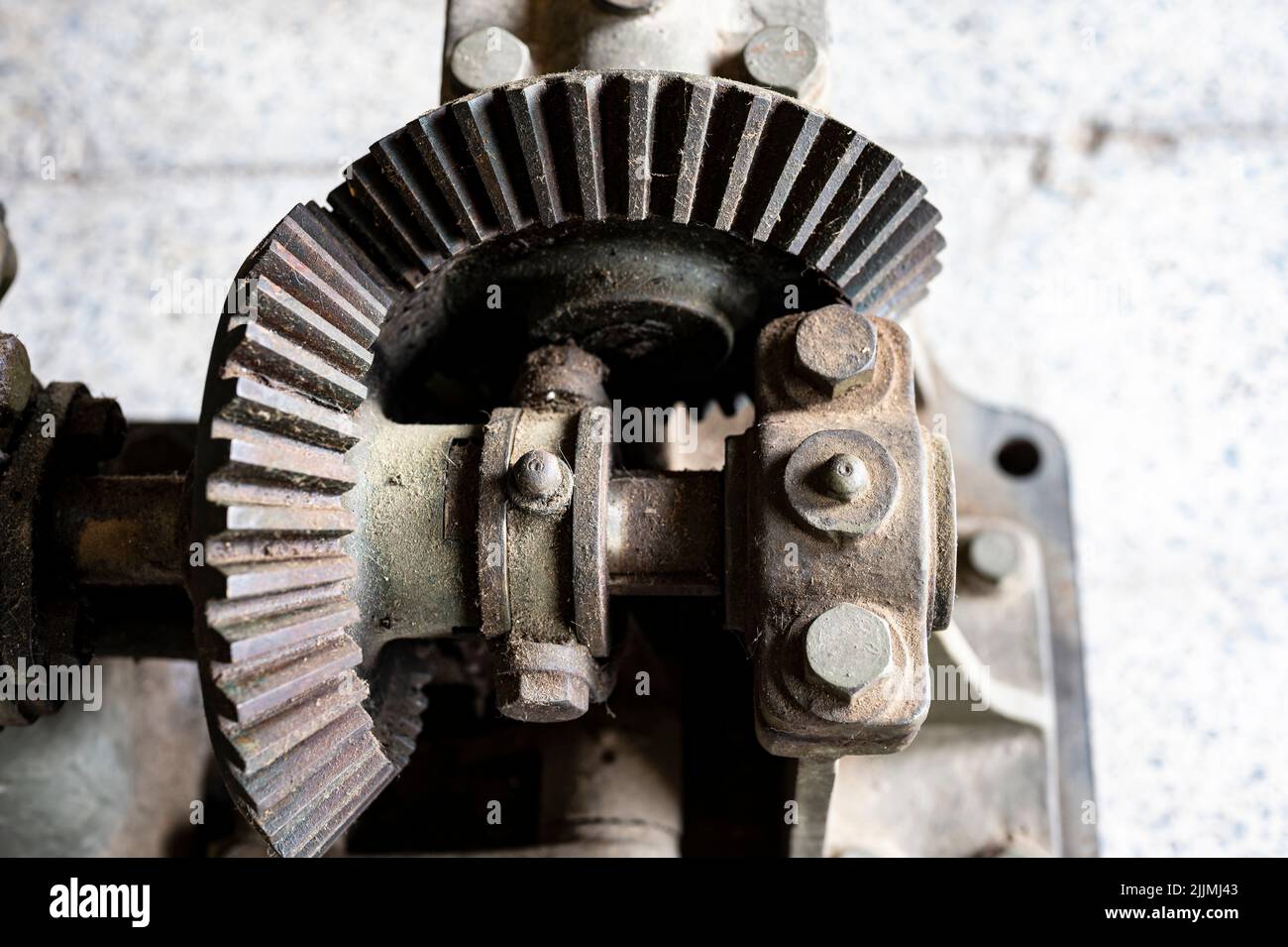 A perpendicular transmission of gears and pinions. Stock Photo