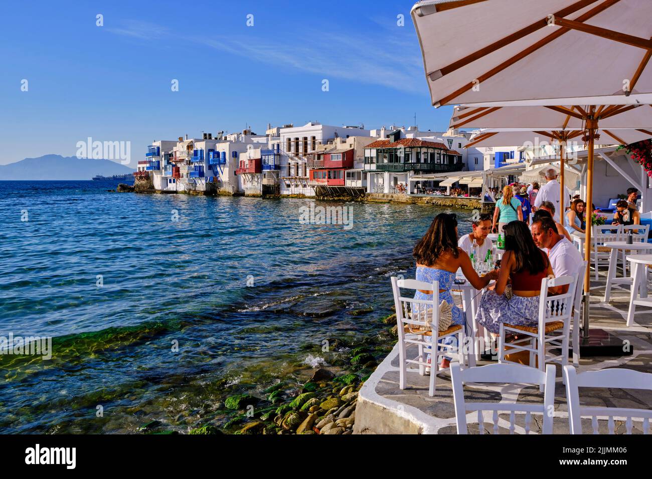 Greece, Cyclades, Mykonos island, Chora, Mykonos town, Mykonos town, and Little Venise Stock Photo