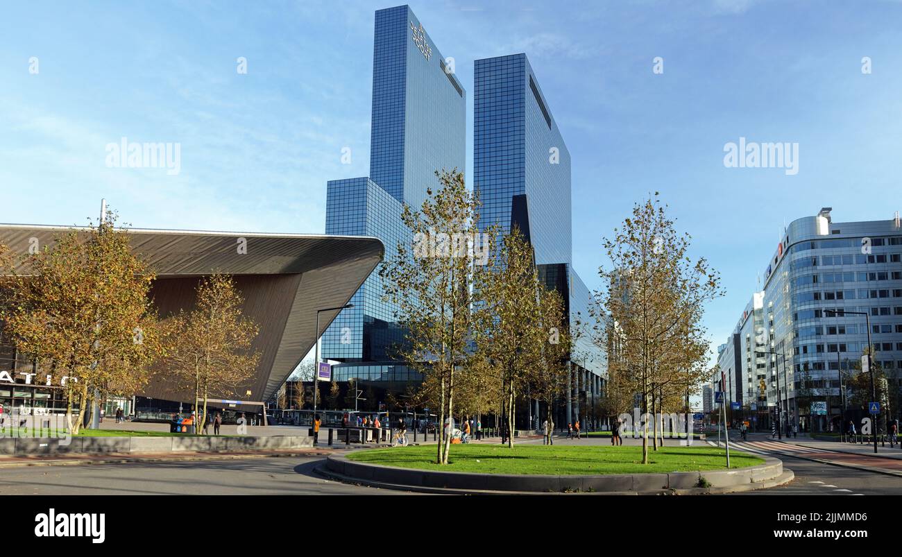 The central station and modern high rises at Weena in Rotterdam business district. Stock Photo
