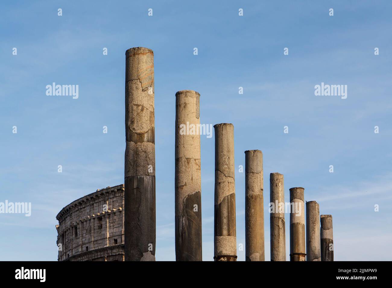 The famous Pillars of the Colosseum in Rome, Italy under a clear sky