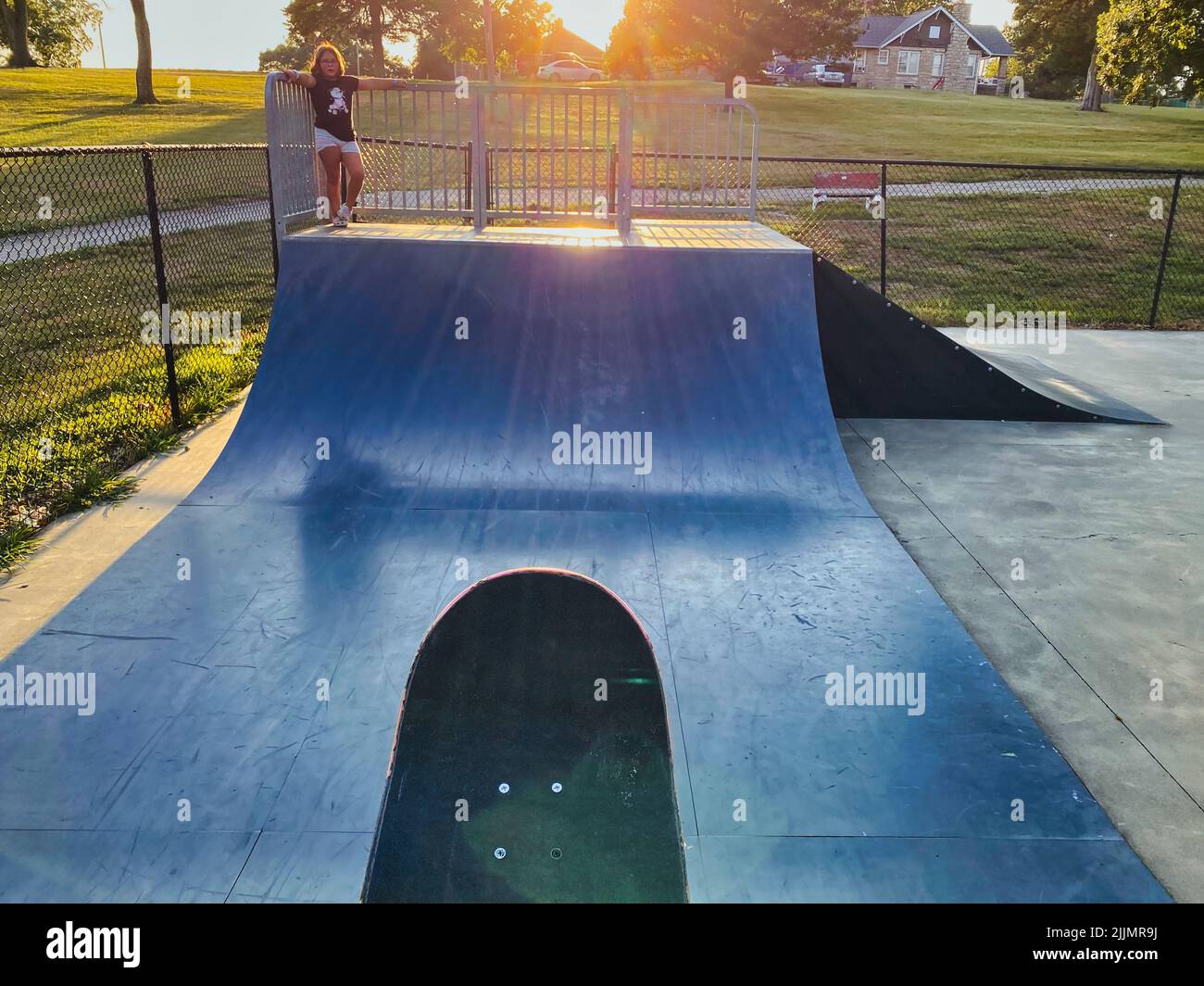 Overlooking the Wallace Park Skatepark in Paola Kansas. Dropping in at