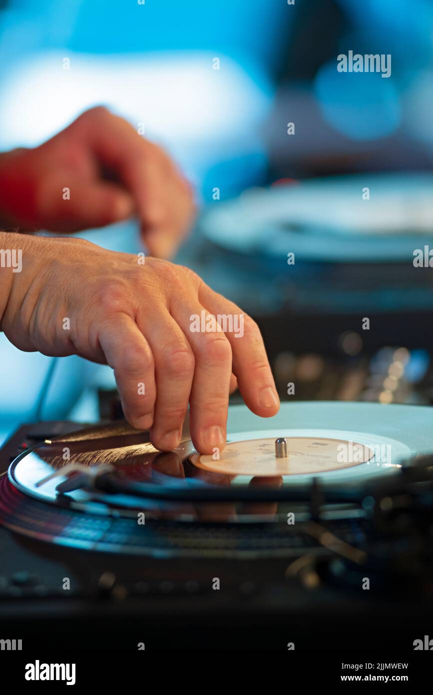 DJ Scratching Vinyl Record Stock Photo