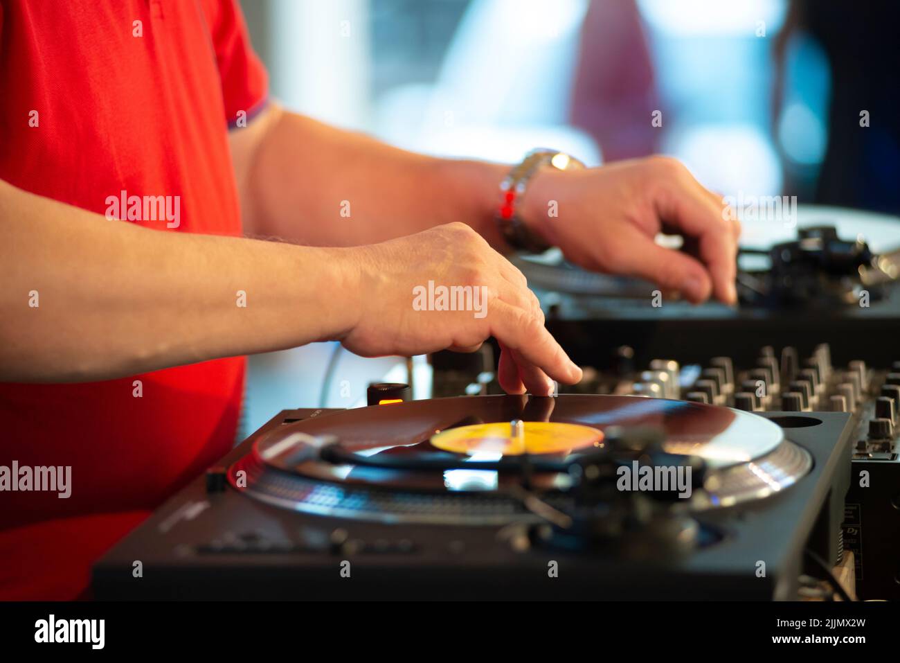 DJ Scratching Vinyl Record Stock Photo Alamy