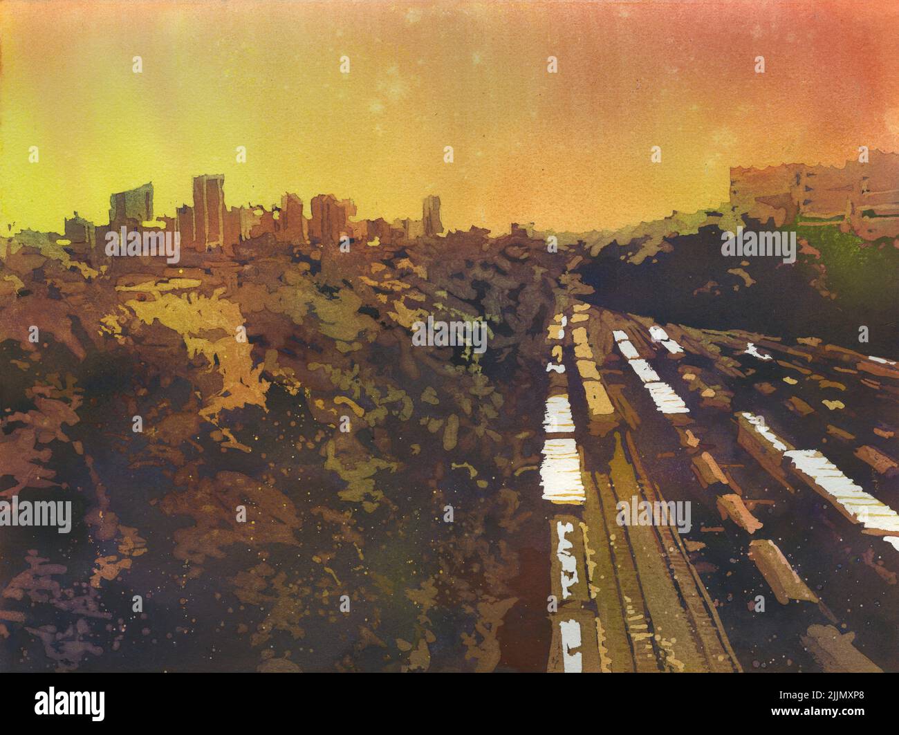 Richmond, VA skyline watercolor painting. Fine art skyline Richmond