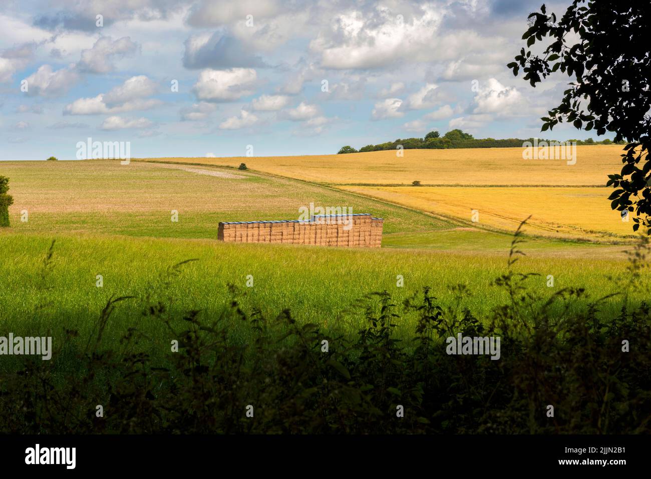 Haystack and fields near St Margarets Bay in Kent, England Stock Photo