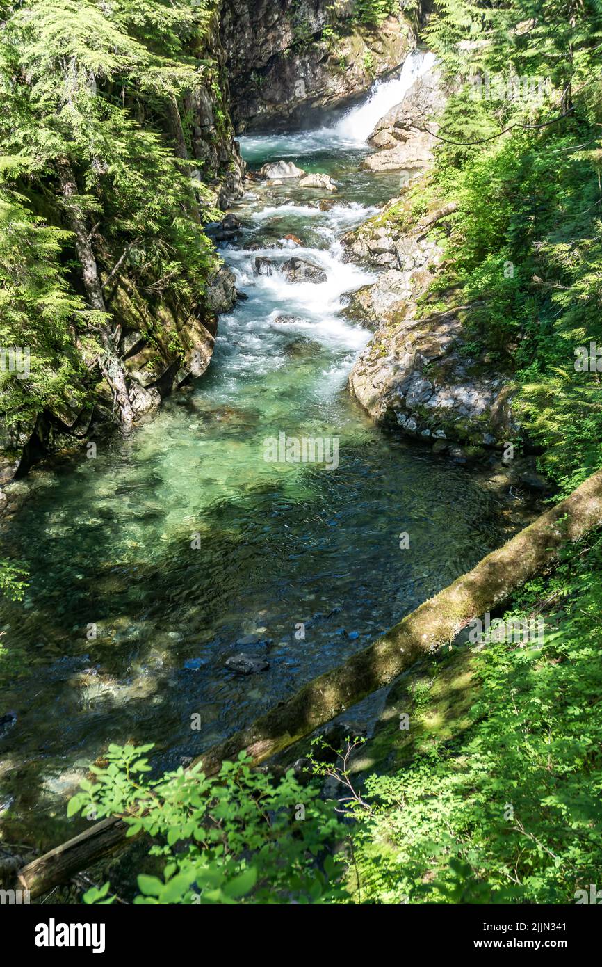 A small waterfall at Denny Creek in Washington State. Stock Photo